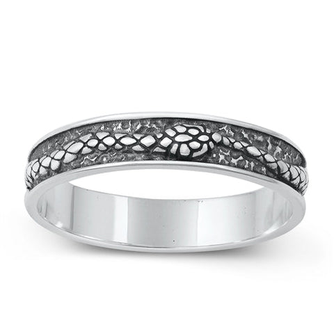 Sterling Silver Oxidized Snake Plain Ring Face Height-4.2mm