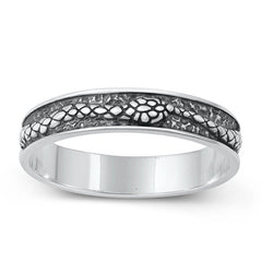 Sterling Silver Oxidized Snake Plain Ring Face Height-4.2mm