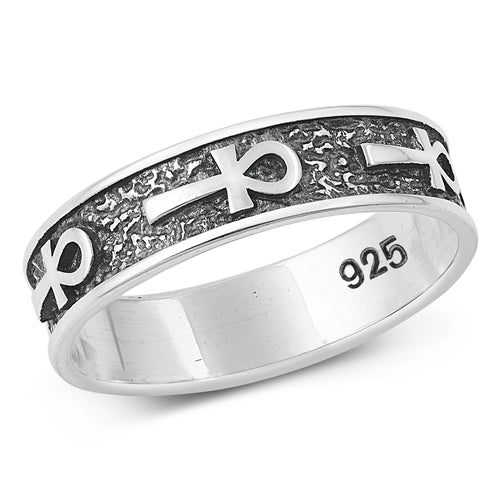 Sterling Silver Oxidized Ankh Plain Ring Face Height-5.6mm