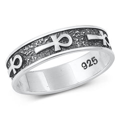 Sterling Silver Oxidized Ankh Plain Ring Face Height-5.6mm