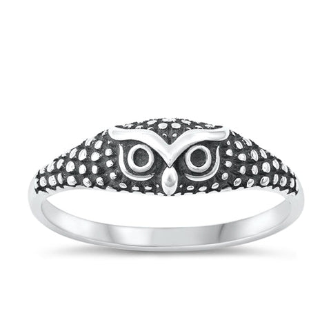 Sterling Silver Oxidized Owl Plain Ring Face Height-4.2mm