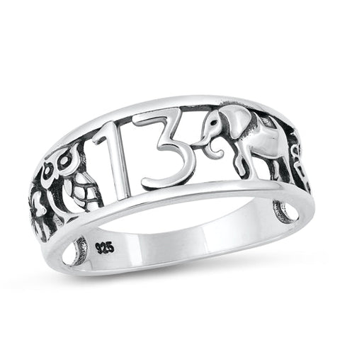 Sterling Silver Oxidized Lucky Plain Ring Face Height-8.7mm