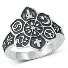 Load image into Gallery viewer, Sterling Silver Oxidized Symbols Plain Ring Face Height-19mm