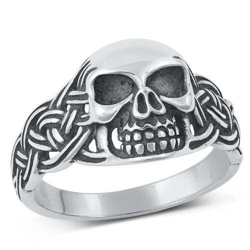 Sterling Silver Oxidized Skull Plain Ring Face Height-15mm