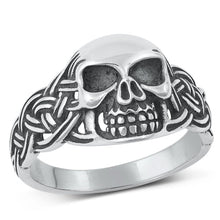 Load image into Gallery viewer, Sterling Silver Oxidized Skull Plain Ring Face Height-15mm