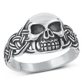 Sterling Silver Oxidized Skull Plain Ring Face Height-15mm