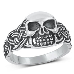 Sterling Silver Oxidized Skull Plain Ring Face Height-15mm