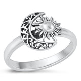 Sterling Silver Oxidized Sun and Moon Ring-12.1mm