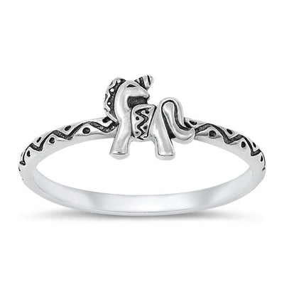 Sterling Silver Rhodium Plated Unicorn Ring