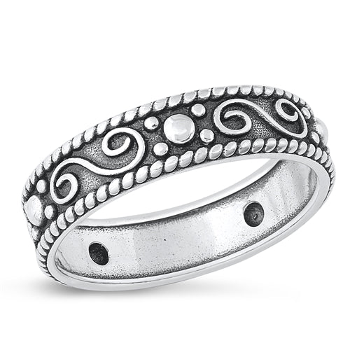 Sterling Silver Oxidized Swirl Bali Ring-Face Height of 5.6mm