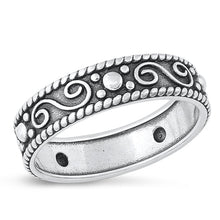 Load image into Gallery viewer, Sterling Silver Oxidized Swirl Bali Ring-Face Height of 5.6mm