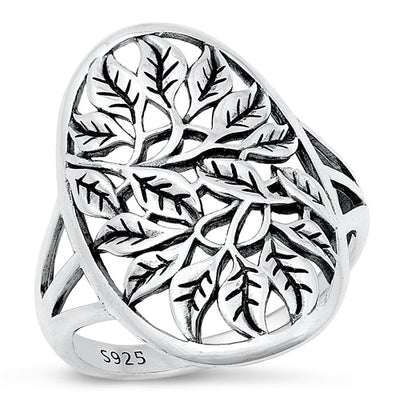 Sterling Silver Oxidized Tree Leaves Ring