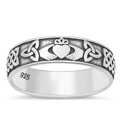 Sterling Silver Oxidized 6mm Claddagh Ring