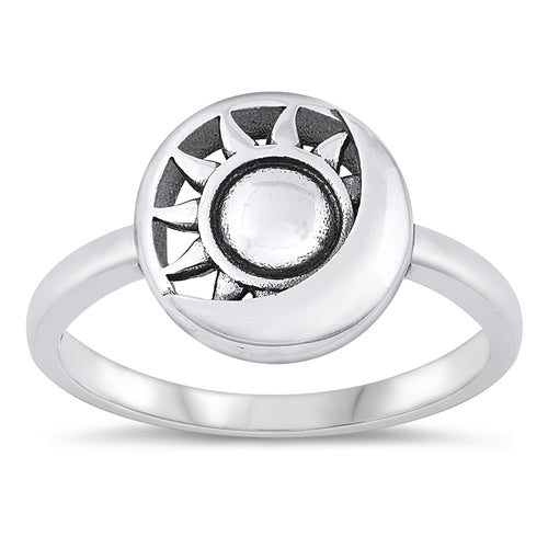 Sterling Silver Oxidized Moon and Sun Ring-11.7mm