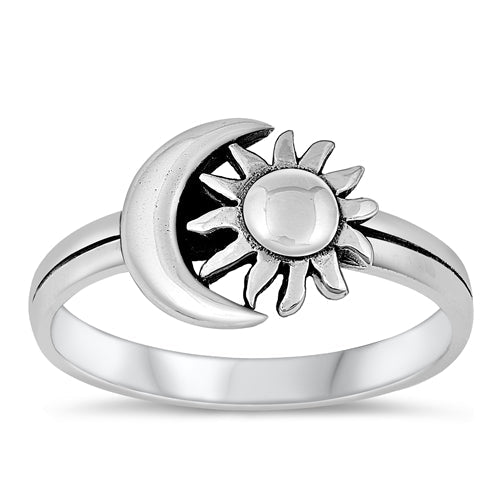 Sterling Silver Oxidized Silver Moon And Sun Ring