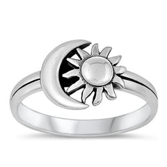 Sterling Silver Oxidized Silver Moon And Sun Ring
