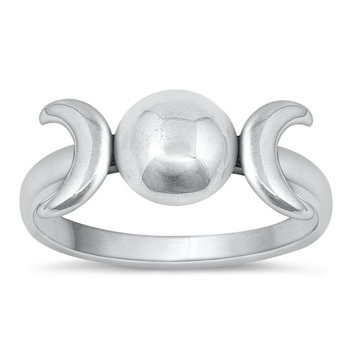 Sterling Silver Oxidized Moon Phase Ring-8mm