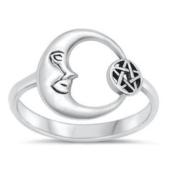 Sterling Silver Oxidized Moon And Pentacle Ring
