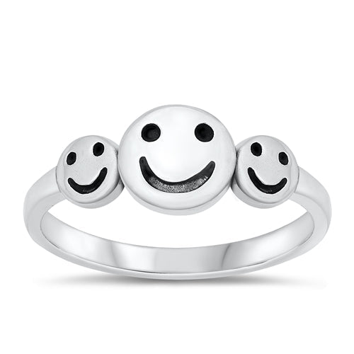 Sterling Silver Oxidized Three Happy Faces Ring