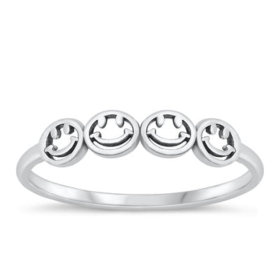 Sterling Silver Oxidized Happy Faces Ring