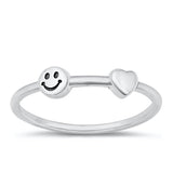 Sterling Silver Oxidized Happy Face And Heart Ring