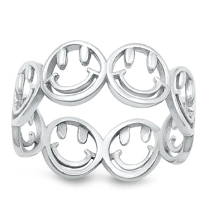 Sterling Silver Rhodium Plated Happy Face Ring