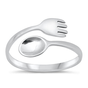 Sterling Silver Oxidized Spoon and Fork Ring