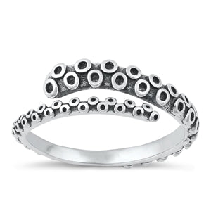 Sterling Silver Oxidized Octopus Tentacles Ring