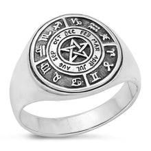Load image into Gallery viewer, Sterling Silver Oxidized Zodiac Chart Mens Ring Face Height-17mm