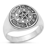 Sterling Silver Oxidized Zodiac Chart Mens Ring Face Height-17mm