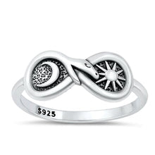 Load image into Gallery viewer, Sterling Silver Oxidized Moon Sun Infinity Ring