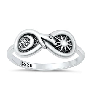 Sterling Silver Oxidized Moon Sun Infinity Ring