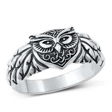 Load image into Gallery viewer, Sterling Silver Oxidized Owl Plain Ring Face Height-11.1mm