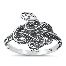 Load image into Gallery viewer, Sterling Silver Oxidized Snake Plain Ring Face Height-17.7mm