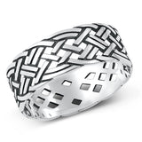 Sterling Silver Oxidized Braid Plain Ring Face Height-8.2mm
