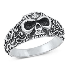 Load image into Gallery viewer, Sterling Silver Oxidized Skull Plain Ring Face Height-12mm