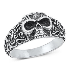 Sterling Silver Oxidized Skull Plain Ring Face Height-12mm