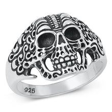 Load image into Gallery viewer, Sterling Silver Oxidized Skull Plain Ring Face Height-17mm