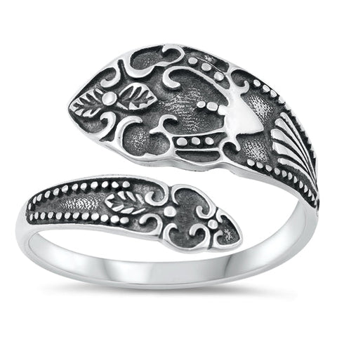 Sterling Silver Oxidized Vintage Spoon Plain Ring Face Height-16mm