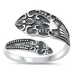 Sterling Silver Oxidized Vintage Spoon Plain Ring Face Height-16mm