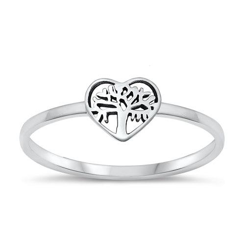 Sterling Silver Oxidized Tree And Heart Plain Ring Face Height-6.7mm