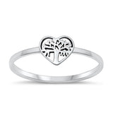 Sterling Silver Oxidized Tree And Heart Plain Ring Face Height-6.7mm