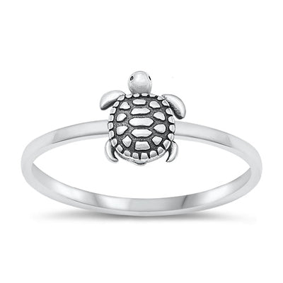 Sterling Silver Oxidized Turtle Plain Ring Face Height-8.2mm