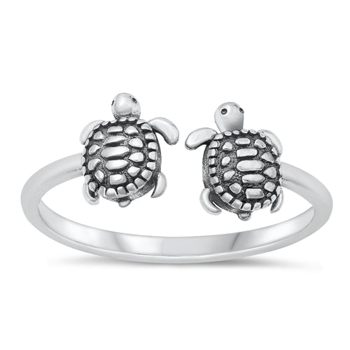 Sterling Silver Oxidized Turtles Plain Ring Face Height-8mm