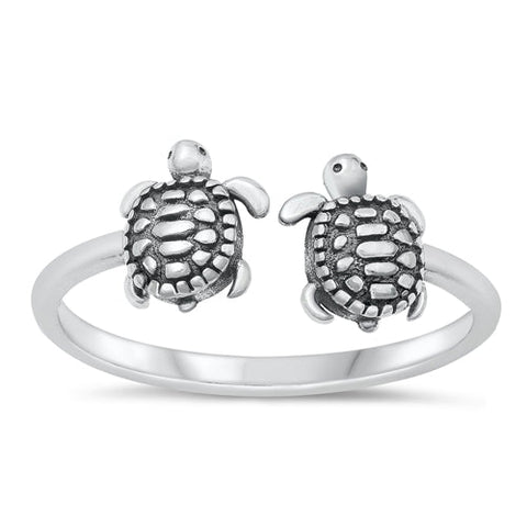 Sterling Silver Oxidized Turtles Plain Ring Face Height-8mm