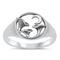 Sterling Silver Oxidized Mushrooms And Moon Plain Ring Face Height-11.9mm