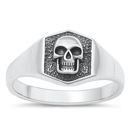 Sterling Silver Oxidized Skull Plain Ring Face Height-10.4mm