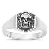 Sterling Silver Oxidized Skull Plain Ring Face Height-10.4mm