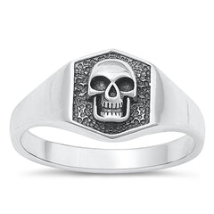 Sterling Silver Oxidized Skull Plain Ring Face Height-10.4mm
