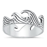 Sterling Silver Oxidized Waves Plain Ring Face Height-7.6mm